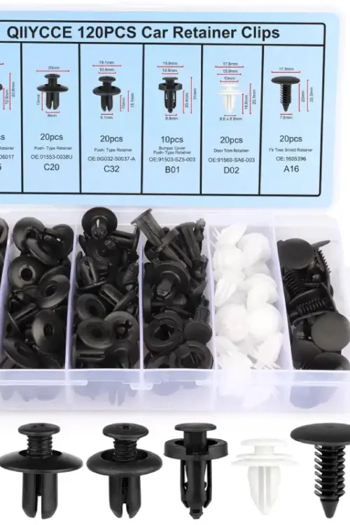 QIIYCCE 120PCS Car Clips & Plastic Rivets Assortment Kit (6 Sizes)